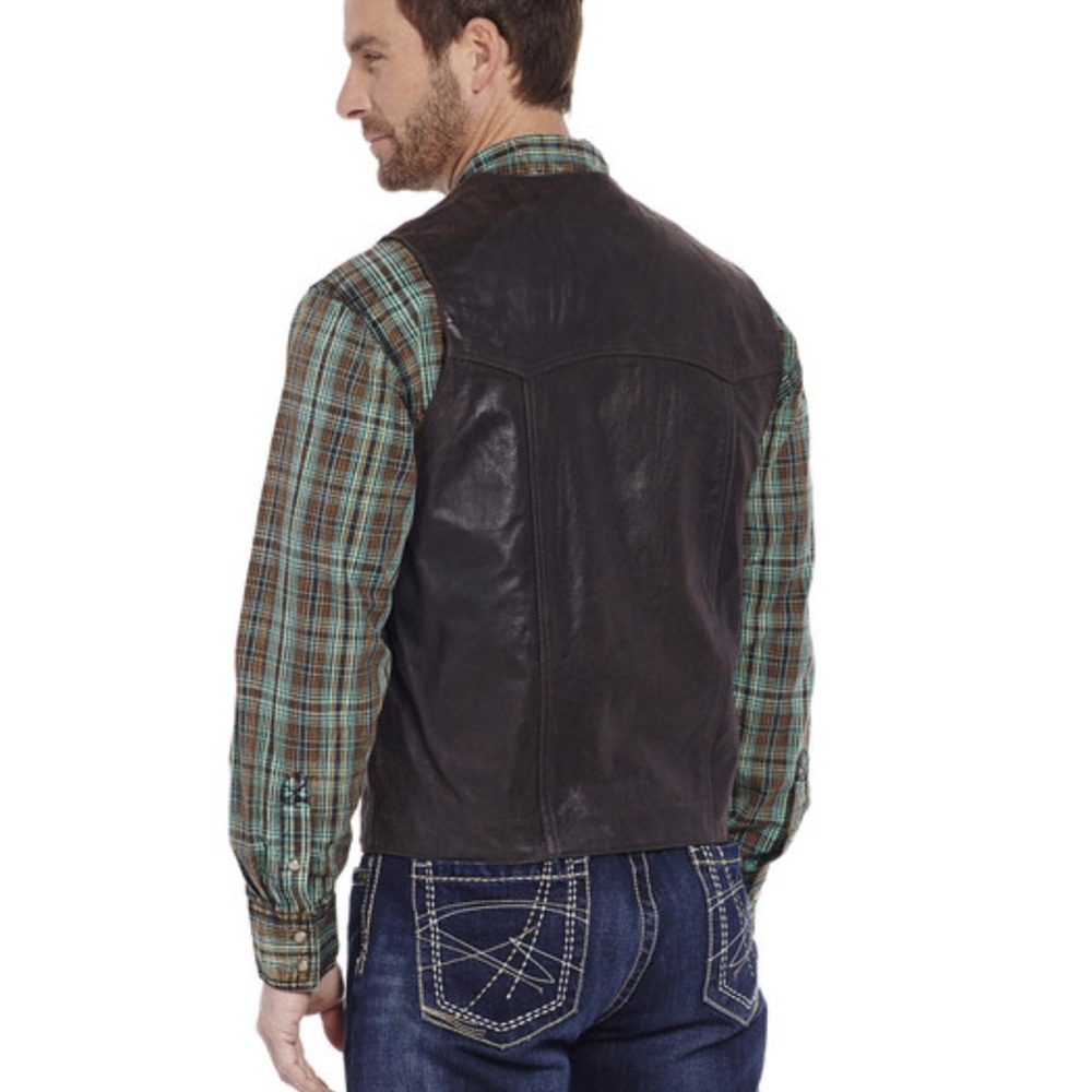 Men’s Antique Suede Leather Vest Snap Buttons Espresso‎ Brown, Sz Large - Picture 2 of 11